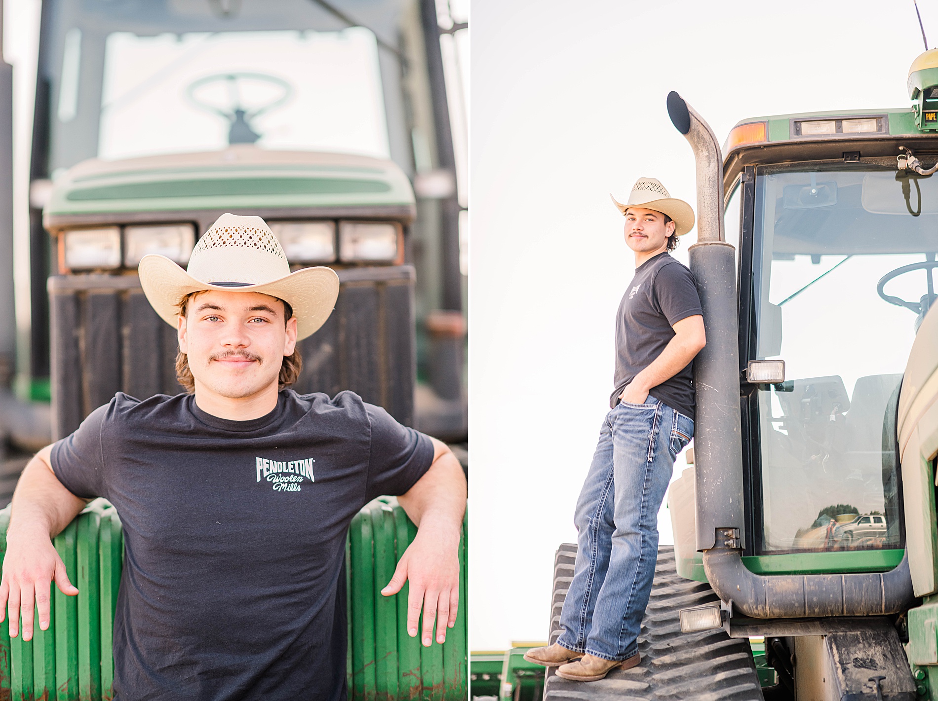 senior leans up against tractor during Country Inspired Senior Session