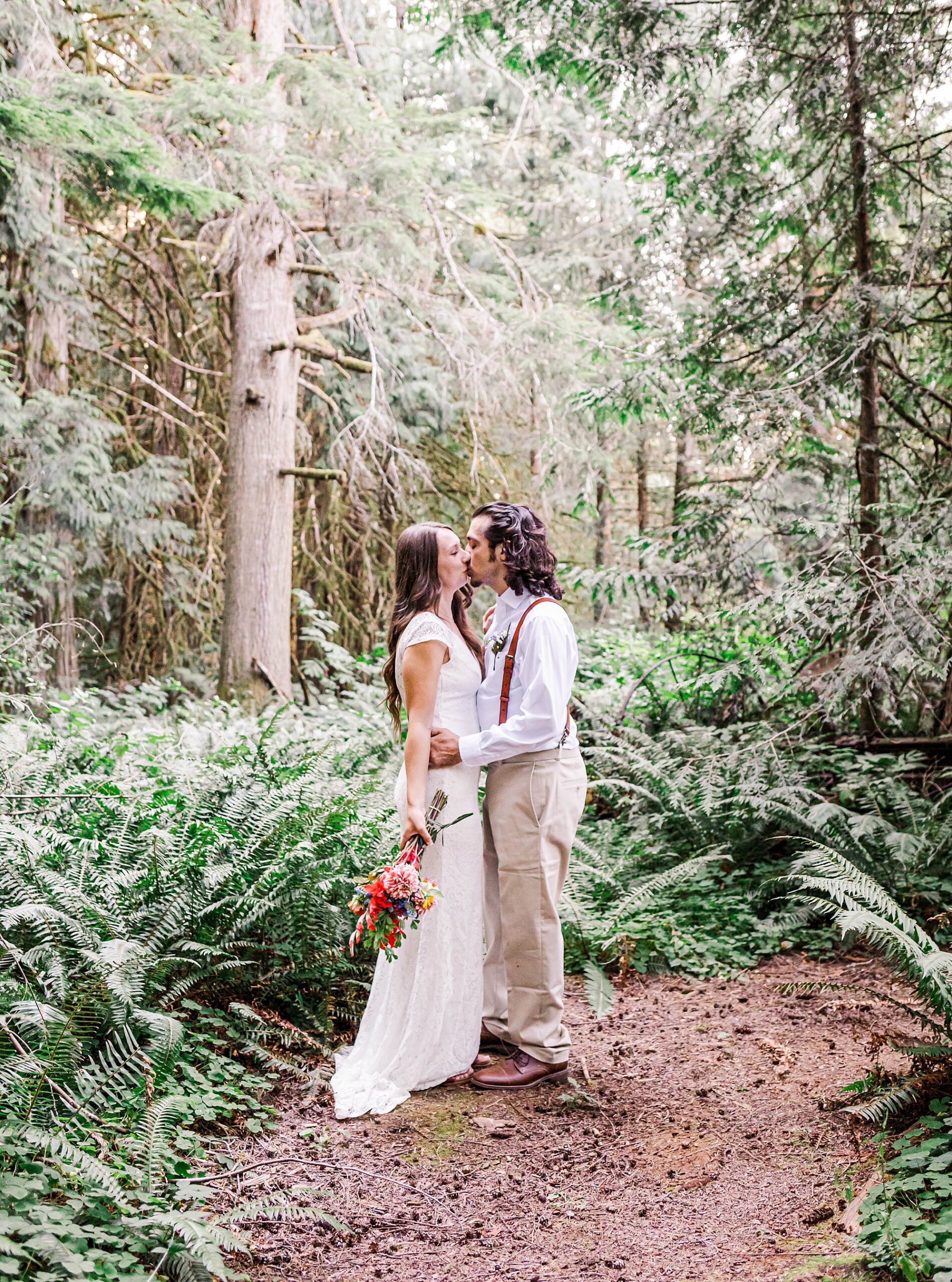 romantic wedding portraits in forest at Estacada, Oregon