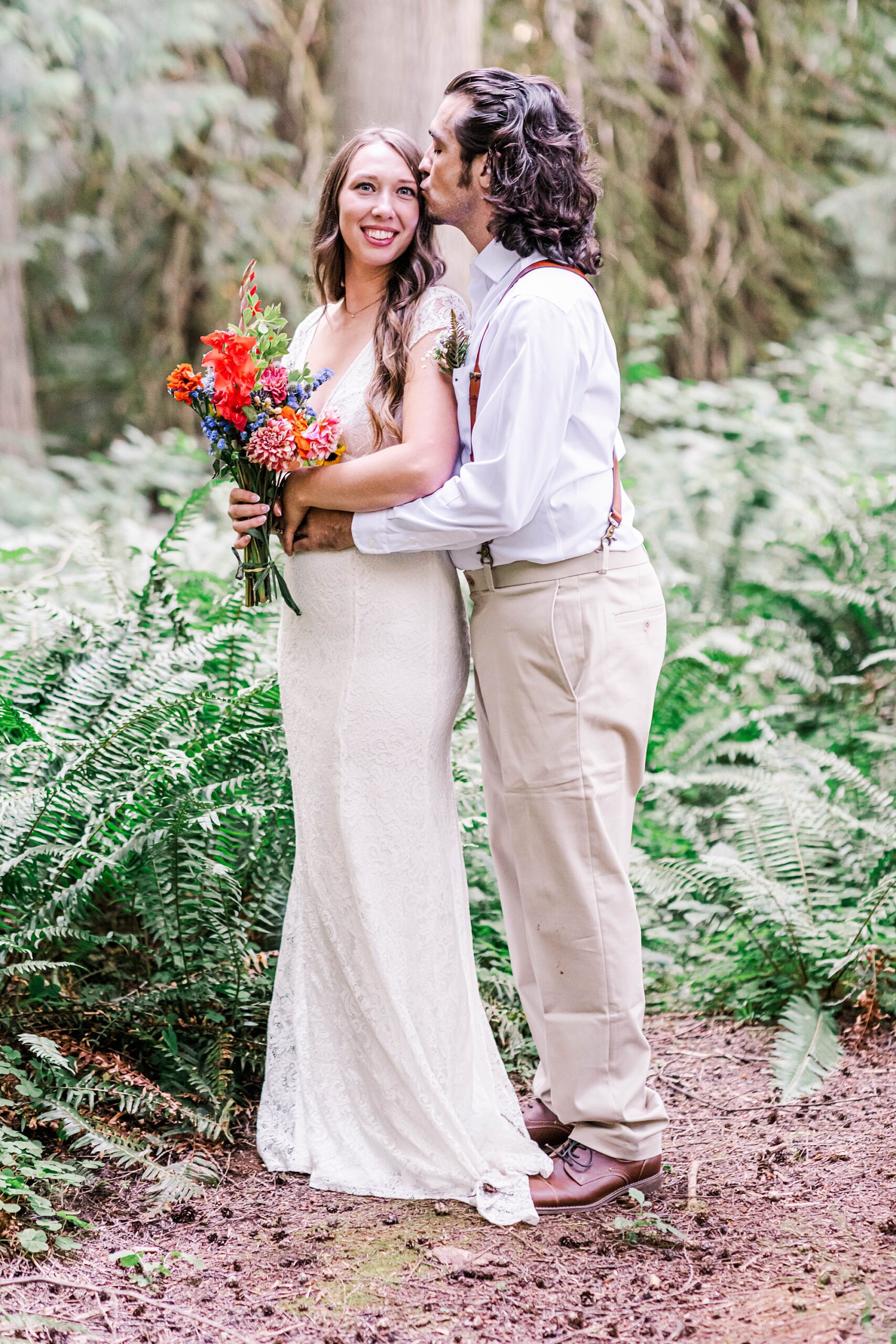 groom kisses bride after Intimate Wedding Ceremony in Estacada, Oregon