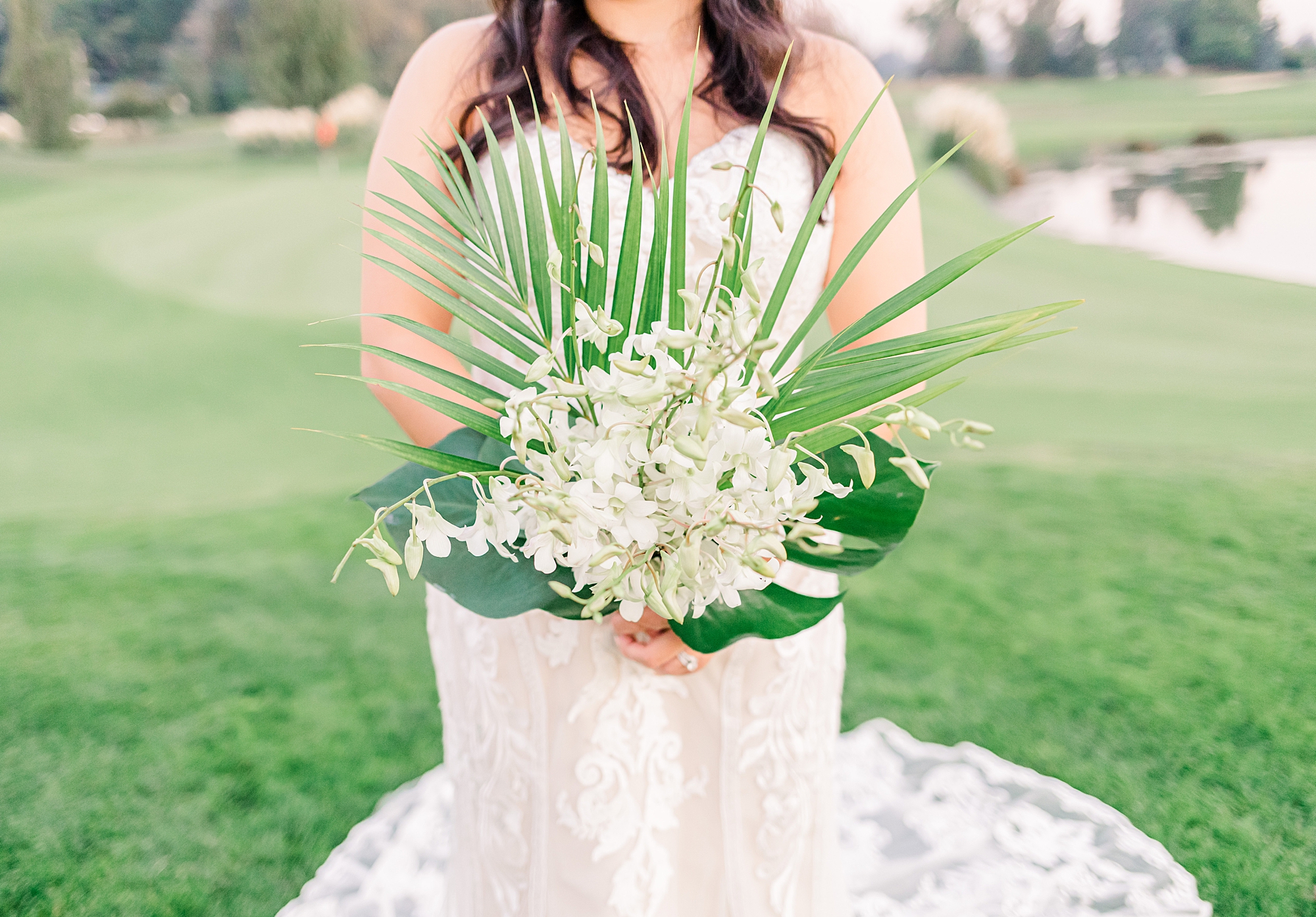 stunning Hawaiian flower bridal bouquet from Hawaiian Inspired Wedding at Langdon Farms Golf Club